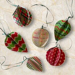 Set of 6 Handmade Cardstock Paper Christmas Ornaments